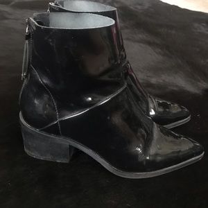 TopShop patent pointed toe leather ankle boots